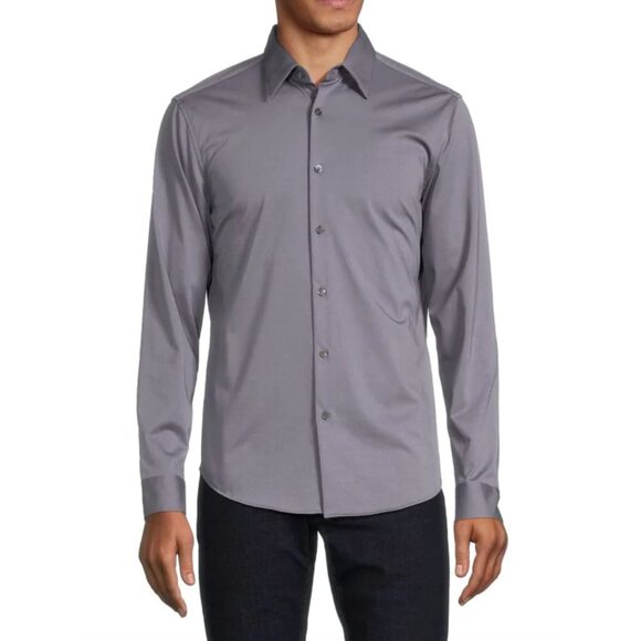 Theory Long Sleeve Sylvain Button Front Shirt Diagonal Dot, Navy Blue, size M - Picture 3 of 8